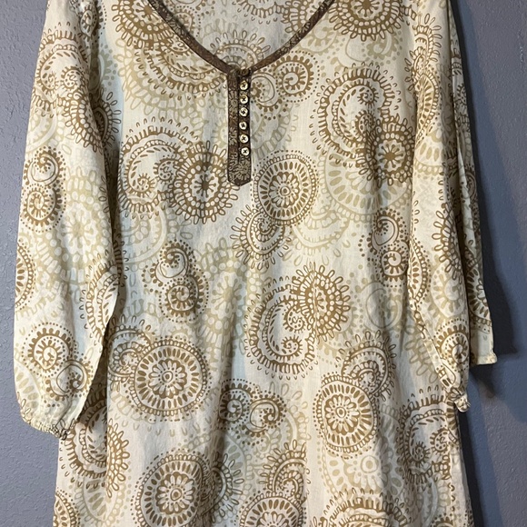 J. Jill Geometric Boho Henley Blouse Women’s Medium 3/4 Sleeve Lightweight - Picture 2 of 6